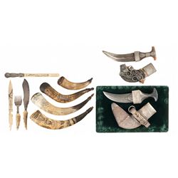 Two Jambiya Daggers and a Grouping of Fine Horn and Ivory Items