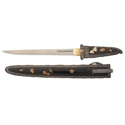 Museum Quality 16th Century Production Signed Tanto with Gold Accented Silver Mounts