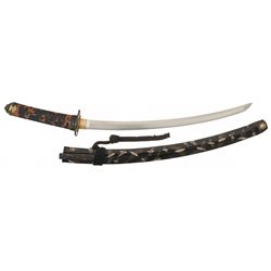 Interesting Sharply Curved Wakizashi with Turtle Shell Veneer Grip