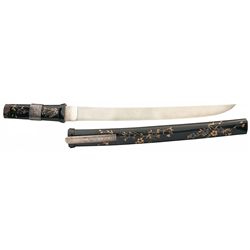 Wakizashi-Length Japanese Blade with Elaborate Gold and Silver Furnished Aikuchi Mountings