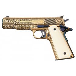 Extraordinary Master Engraver H.Q. Acevedo Signed Relief Engraved Gold Plated Colt National Match .3