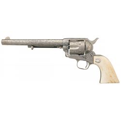 Signed David Harris Cattle Brand Engraved Colt Single Action Army Revolver with Ivory Grip