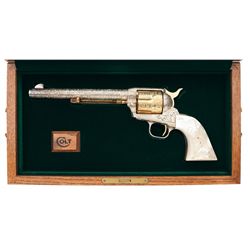 Cased Cattle Brand Engraved Colt Single Action Army Revolver Gold and Silver Plated with Steer Head