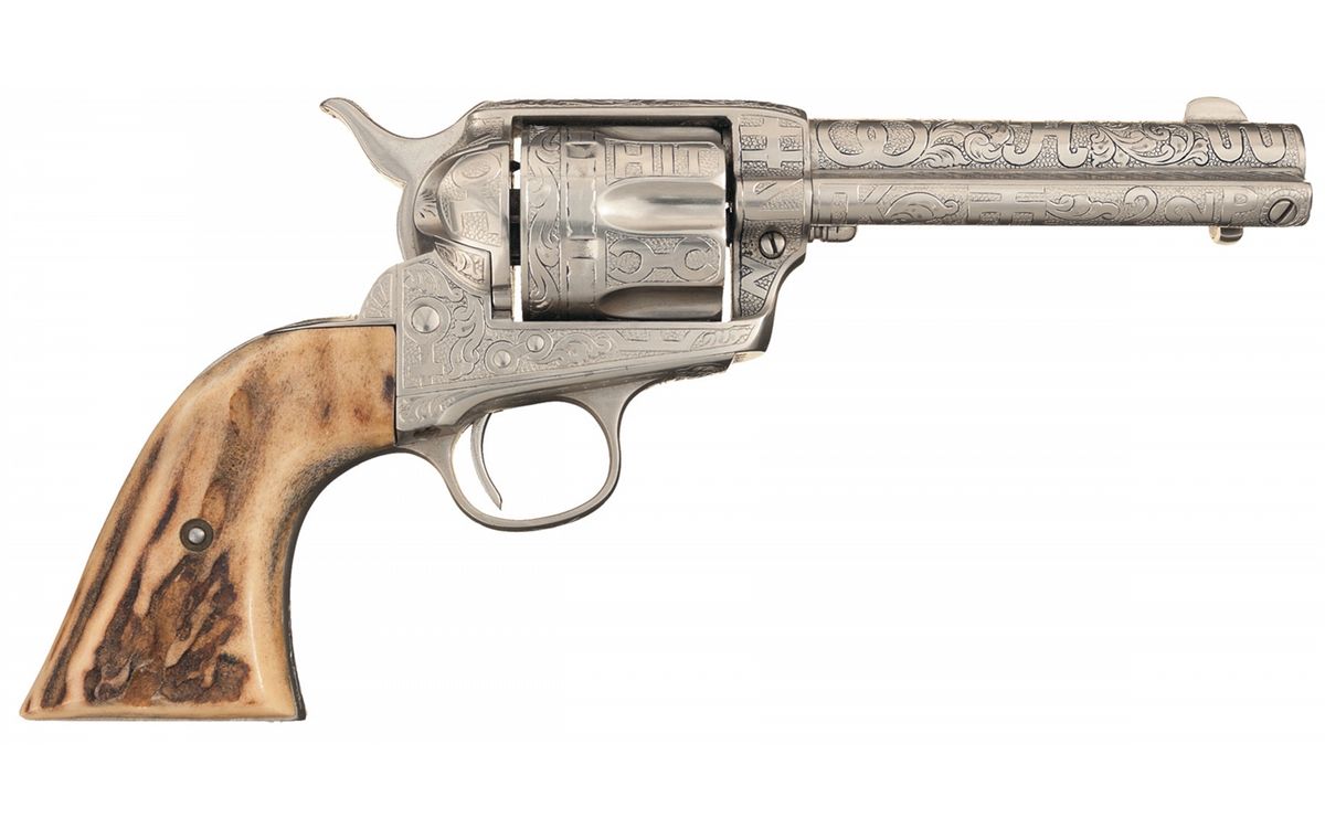 D.W. Harris Signed Cattle Brand Engraved Colt Frontier Six Shooter Single Action Army Revolver with