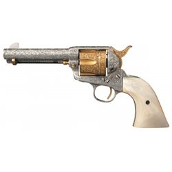 Engraved Colt Single Action Army Revolver with Carved Steer Head Pearl Grips