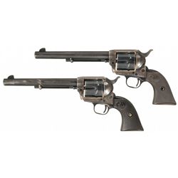 Two Colt Second Generation Single Action Army Revolvers with Holster Rig
