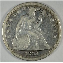 1859 O SEATED DOLLAR VF