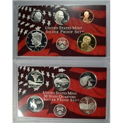 A 2007 SILVER PROOF SET: QUARTER,  SAC $, .50, .10, .05, AND .01