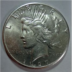 1927 PEACE SILVER DOLLAR, AU