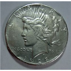 1928 PEACE SILVER DOLLAR, XF ( BAD RIM )