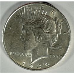 1934-D PEACE SILVER DOLLAR, AU