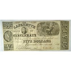 1846 $5.00 LAFAYETTE BANK OF CINCINNATI NOTE