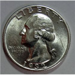 1932 WASHINGTON QUARTER, GEM UNC.