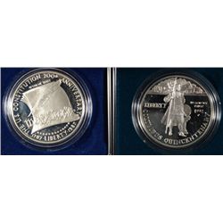 ( 2 ) PROOF U.S. COMMEMORATIVE SILVER DOLLARS IN ORIGINAL FELT BOXES,