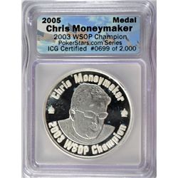 2005 CHRIS MONEYMAKER 2003 WORLD SERIES OF POKER CHAMPION ONE OUNCE SILVER MEDAL