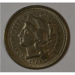 1865 THREE CENT NICKEL XF