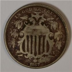 1867 SHIELD NICKEL VG