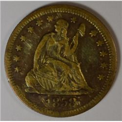 1858 SEATED QUARTER VF