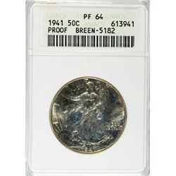 1941 WALKING LIBERTY HALF DOLLAR ANACS PROOF 64 SUPER