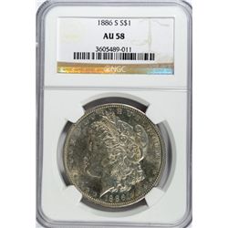 1886 S MORGAN DOLLAR NGC AU 58