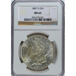 1887 O MORGAN DOLLAR NGC MS 63 BLAST WHITE