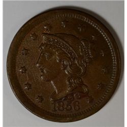1856 LARGE ONE CENT AU-50 NICE ORIGINAL