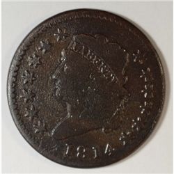 1814 LARGE ONE CENT VG++ NICE SURFACE + COLOR