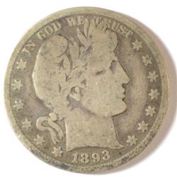 1893-O BARBER HALF DOLLAR G/VG