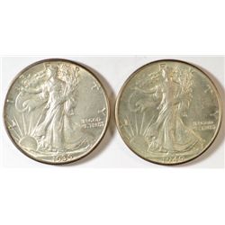 1939 & 1940 WALKING LIBERTY HALF DOLLARS AU+++