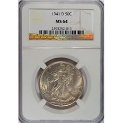 1941 D WALKING LIBERTY HALF DOLLAR NGC MS 64