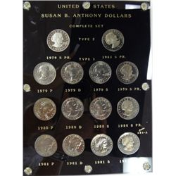 SUSAN B ANTHONY DOLLAR SET COMPLETE IN CAPITAL PLASTIC 14 COINS GEM BU + PROOF