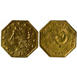 1853 F.D. octagonal 50 Cents, BG-302, Die State I (perfect dies, clear repunching on 50 and T), Eagl