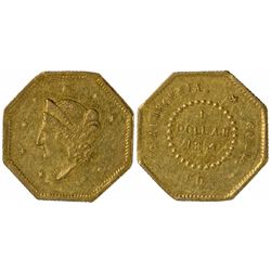 1854 FD octagonal 1 Dollar, BG-510, Low Rarity 5, Die State I (last 3 stars still smaller, prooflike