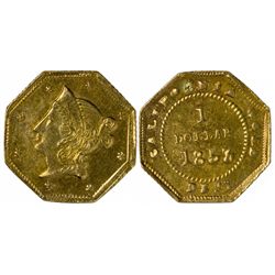 1853 DERI octagonal 1 Dollar, BG-514, High Rarity 5, Die State II (vertical crack on obverse down fr