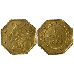 1853 DERI octagonal 1 Dollar, BG-518, Rarity 5, Die State I (perfect obverse die).