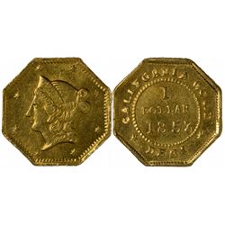 1853 DERI octagonal 1 Dollar, BG-524, High Rarity 6, Die State II (reverse extensively rusted, crack