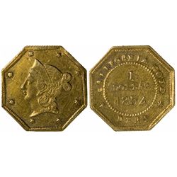 1854 DERI octagonal 1 Dollar, BG-528, Rarity 6