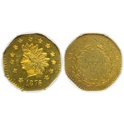 Large Indian Head, Date Below/Value in Wreath, CALIFORNIA GOLD Above, BG-1128 (1876/5). Rare