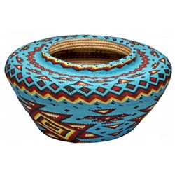 Paiute Blue Beaded Basket by Jenny Dick