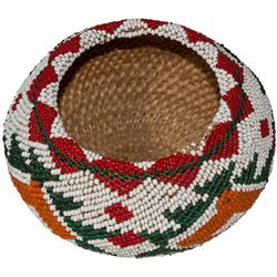 Washoe White/Red/ Green Beaded Basket