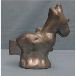Old pewter Donkey hinged ice cream mold, Krauss #630, African carved wooden bell