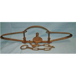 S. NEWHOUSE #4.5 wolf trap, cast iron pan w/ WOLF in raised letters, all original