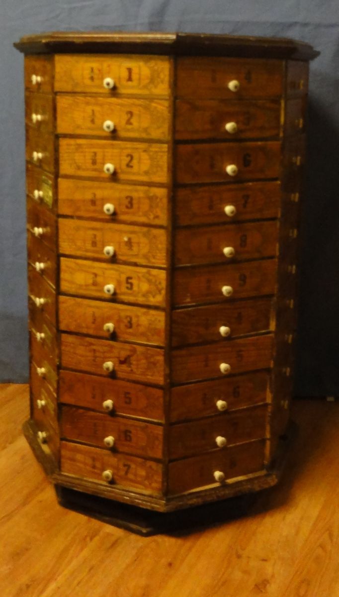 Antique hardware bin, 88 bins, Redman Hardware, Denton, MT