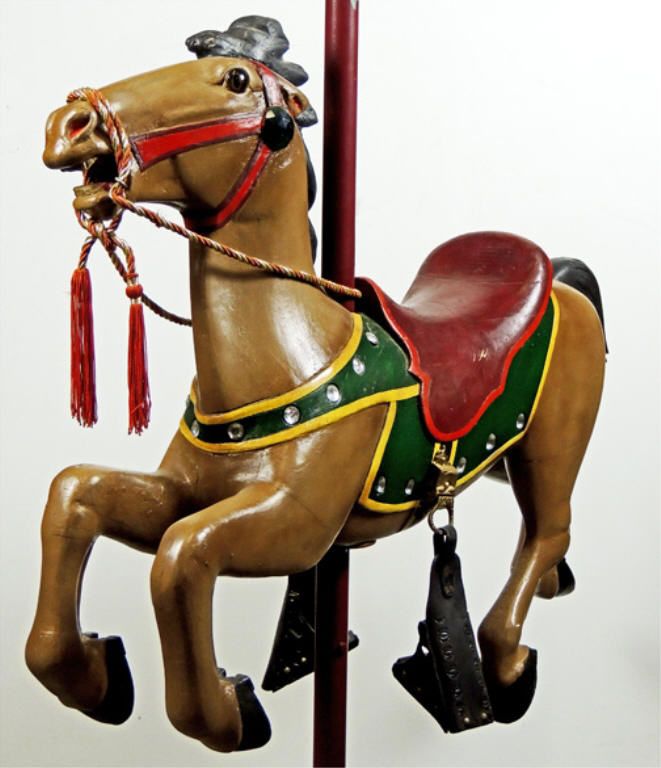 Original Carved Wooden carousel Horse on Stand,