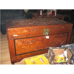 CARVED ORIENTAL CAMFOR WOOD CHEST