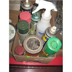 BOX OF SRPAY PAINT ETC