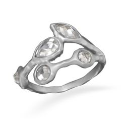 Rhodium Plated CZ Vine Design Ring