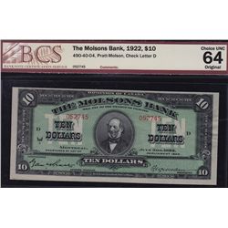 1922 Molsons Bank $10