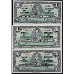 Lot of Three 1937 Bank of Canada $1