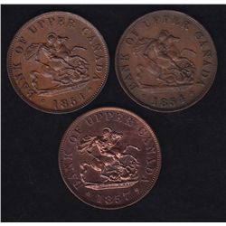 Lot of 3 Bank of Upper Canada Tokens